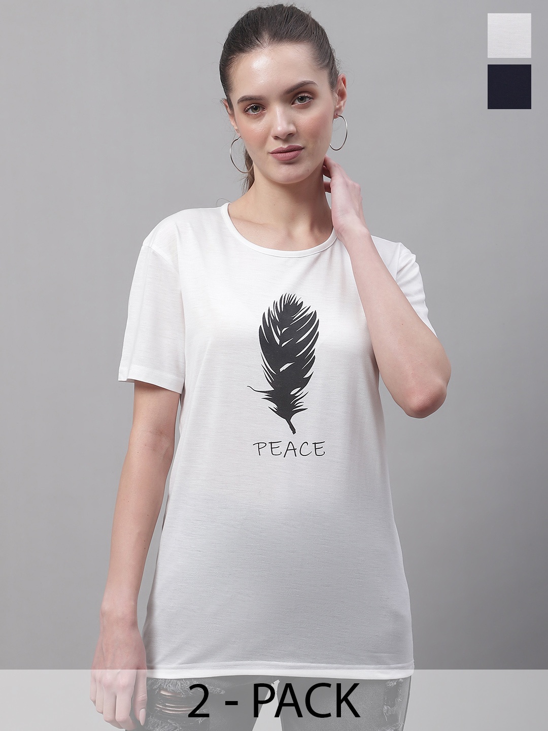 

MACK JONNEY Pack Of 2 Graphic Printed Round Neck Short Sleeves Cotton T-shirt, White