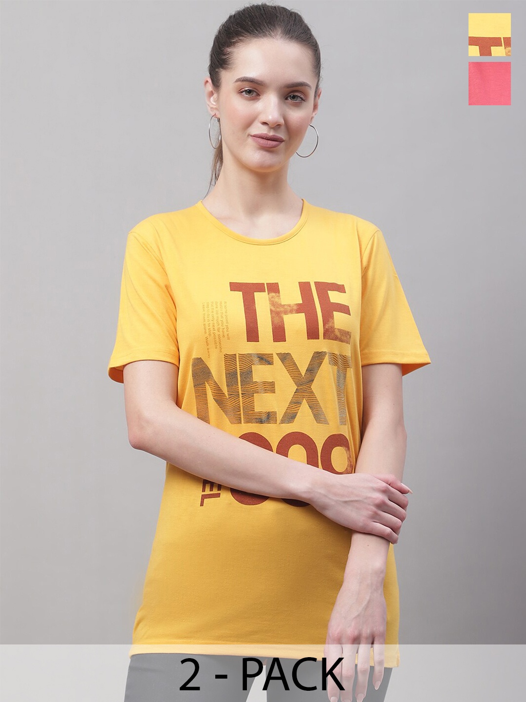 

MACK JONNEY Pack Of 2 Printed Cotton T-shirt, Yellow
