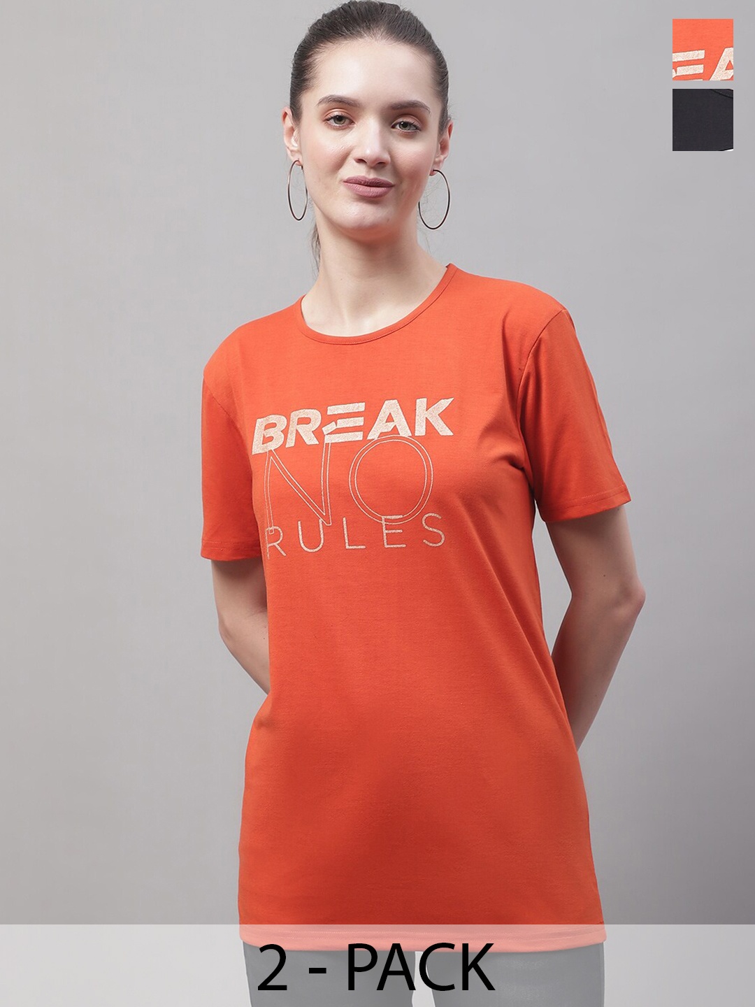 

MACK JONNEY Pack Of 2 Typography Printed Cotton T-shirt, Orange