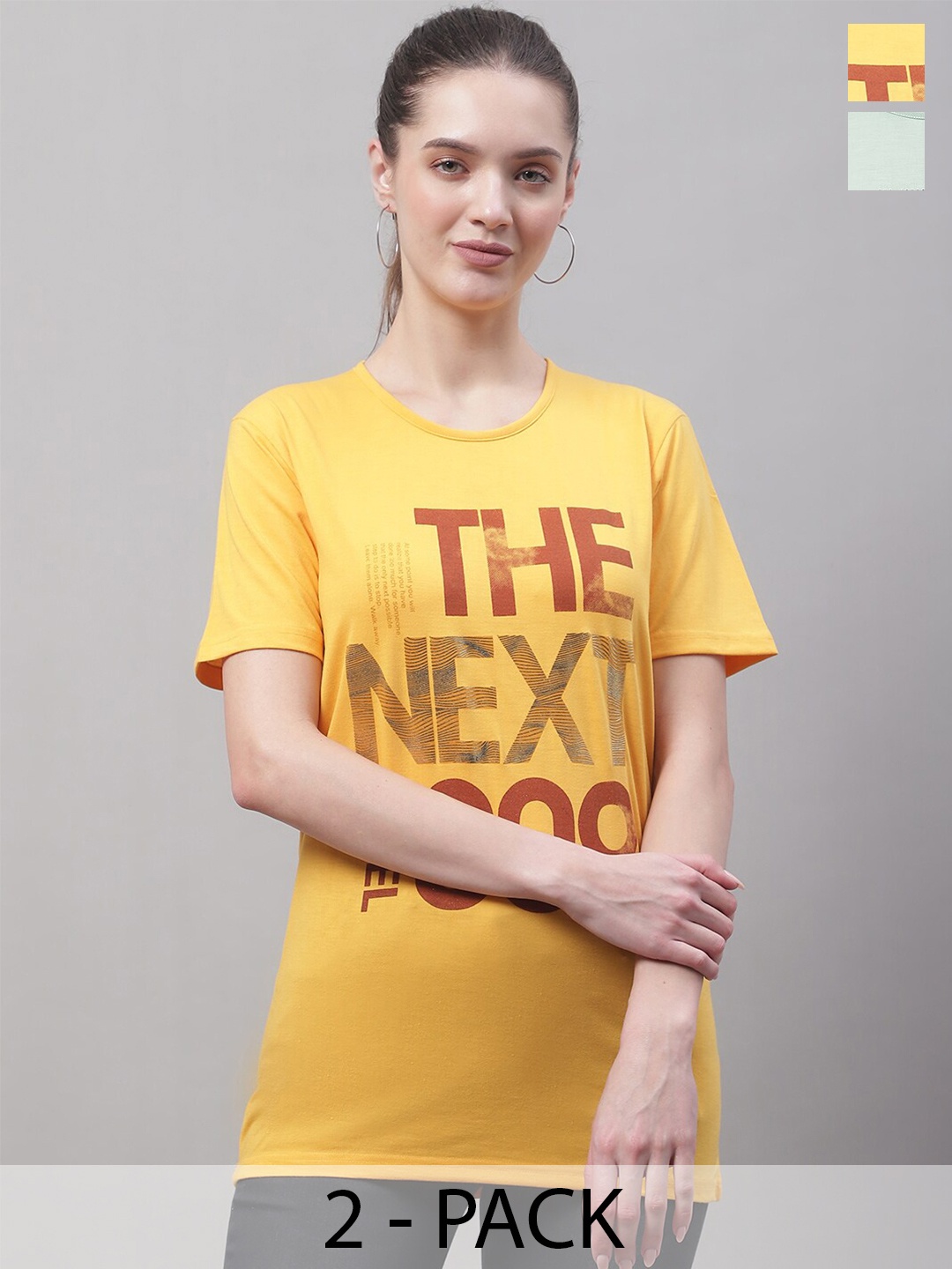 

MACK JONNEY Pack Of 2 Typography Printed Cotton T-shirts, Yellow