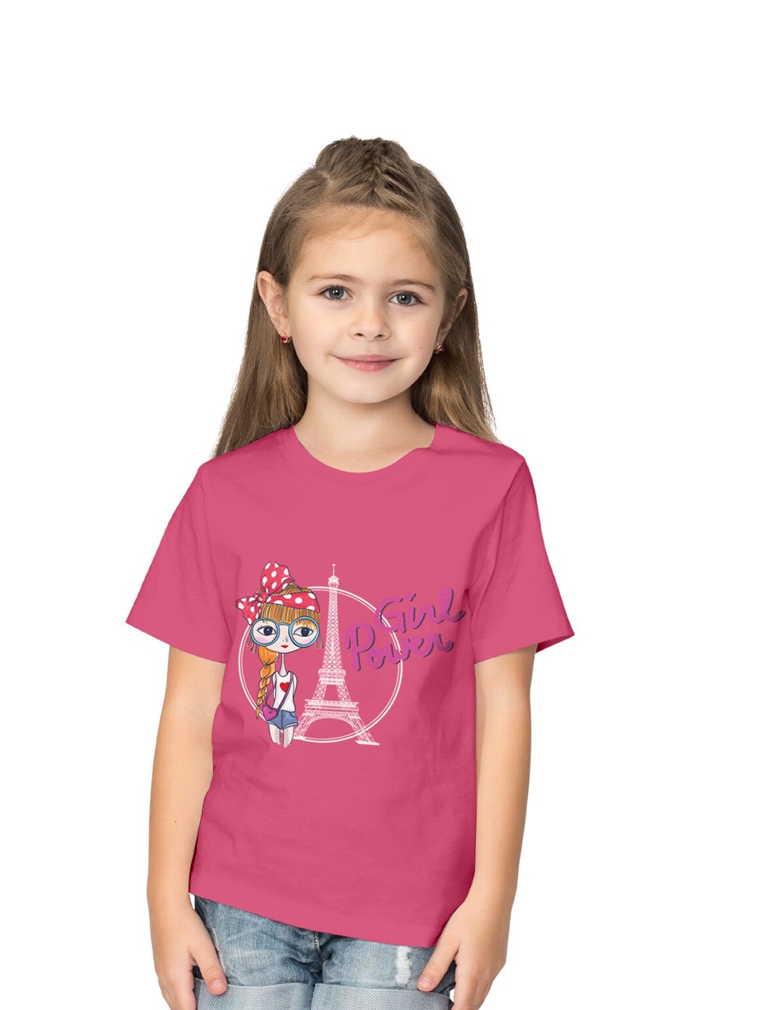 

BAESD Kids-Girls Printed Round Neck Pure Cotton T-shirt, Pink