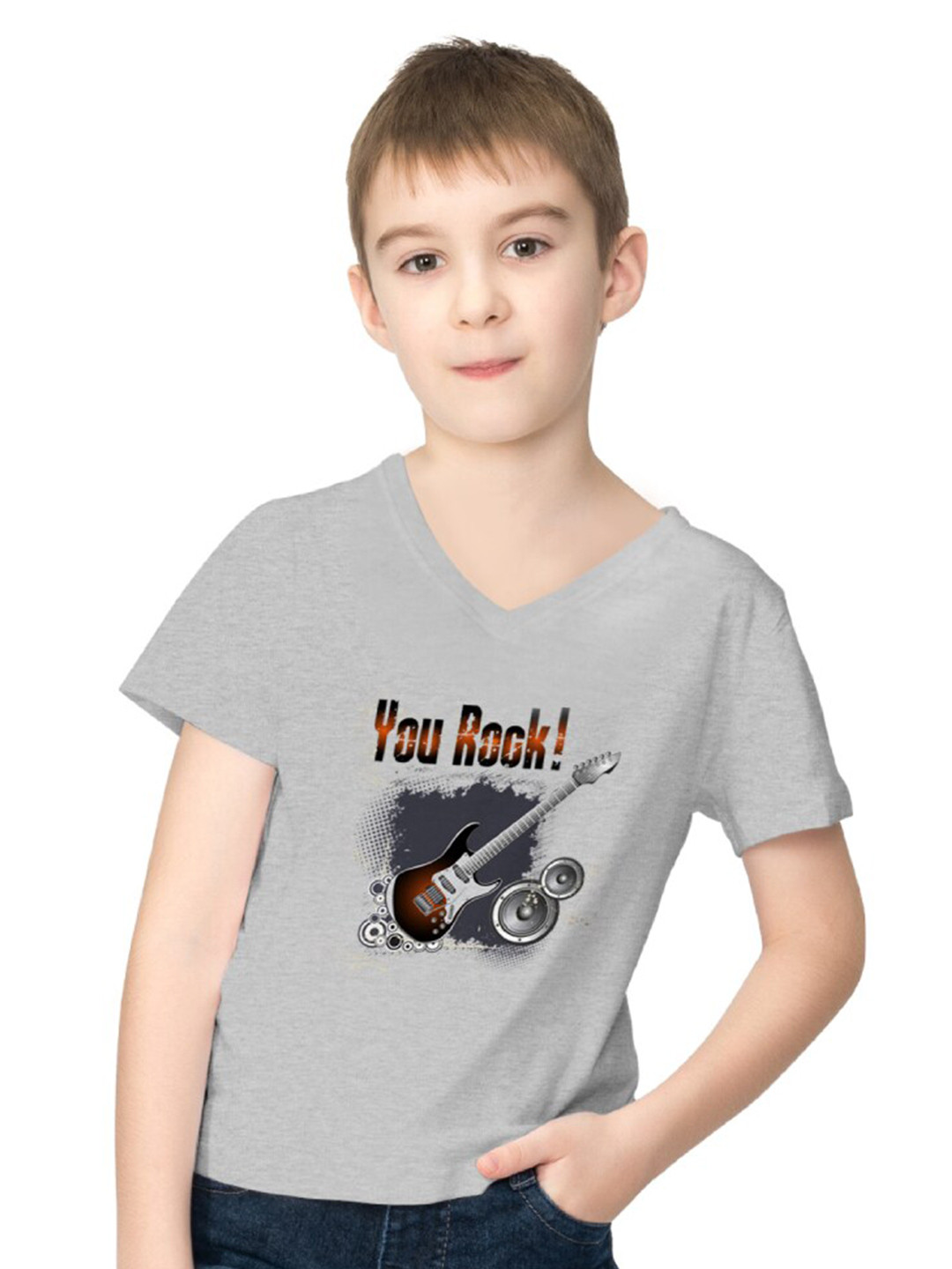 

BAESD Boys Typography Printed V Neck Short Sleeves Pure Cotton Regular T-shirt, Grey