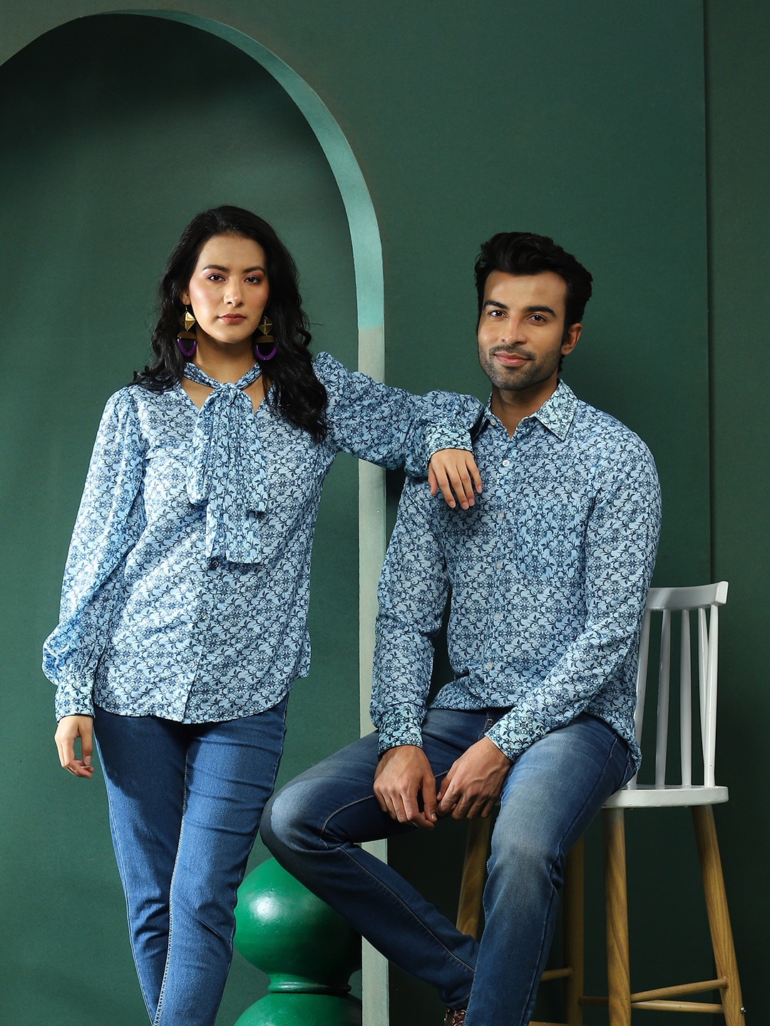 

AKS Couture Ethnic Motifs Printed Casual Shirt, Blue