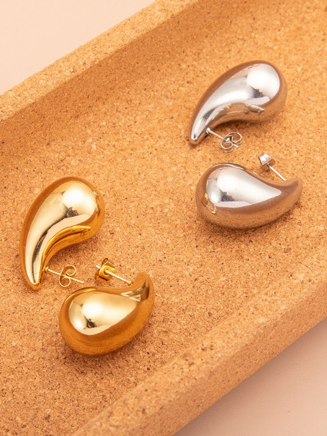 

FIMBUL Set Of 2 Teardrop Shaped Drop Earrings, Silver