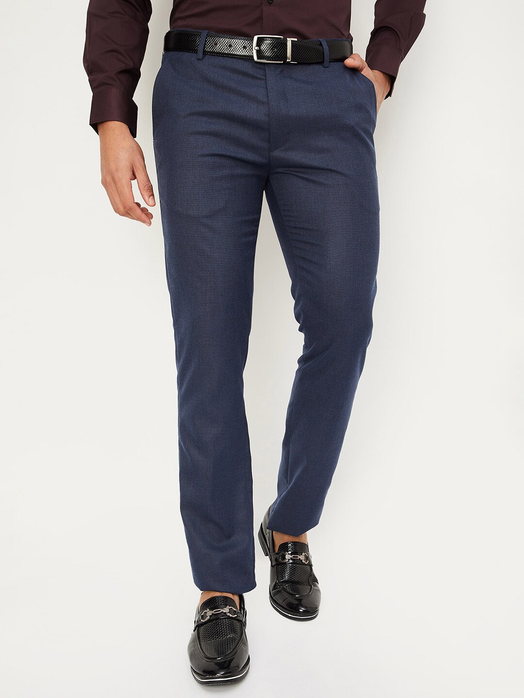

max Men Mid-Rise Regular Fit Chinos Trousers, Navy blue