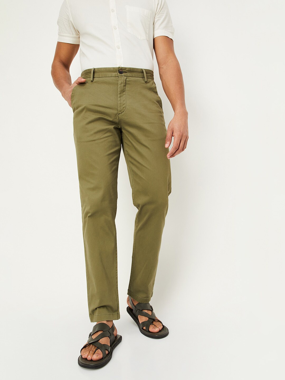 

max Men Mid-Rise Regular Fit Chinos Trousers, Olive