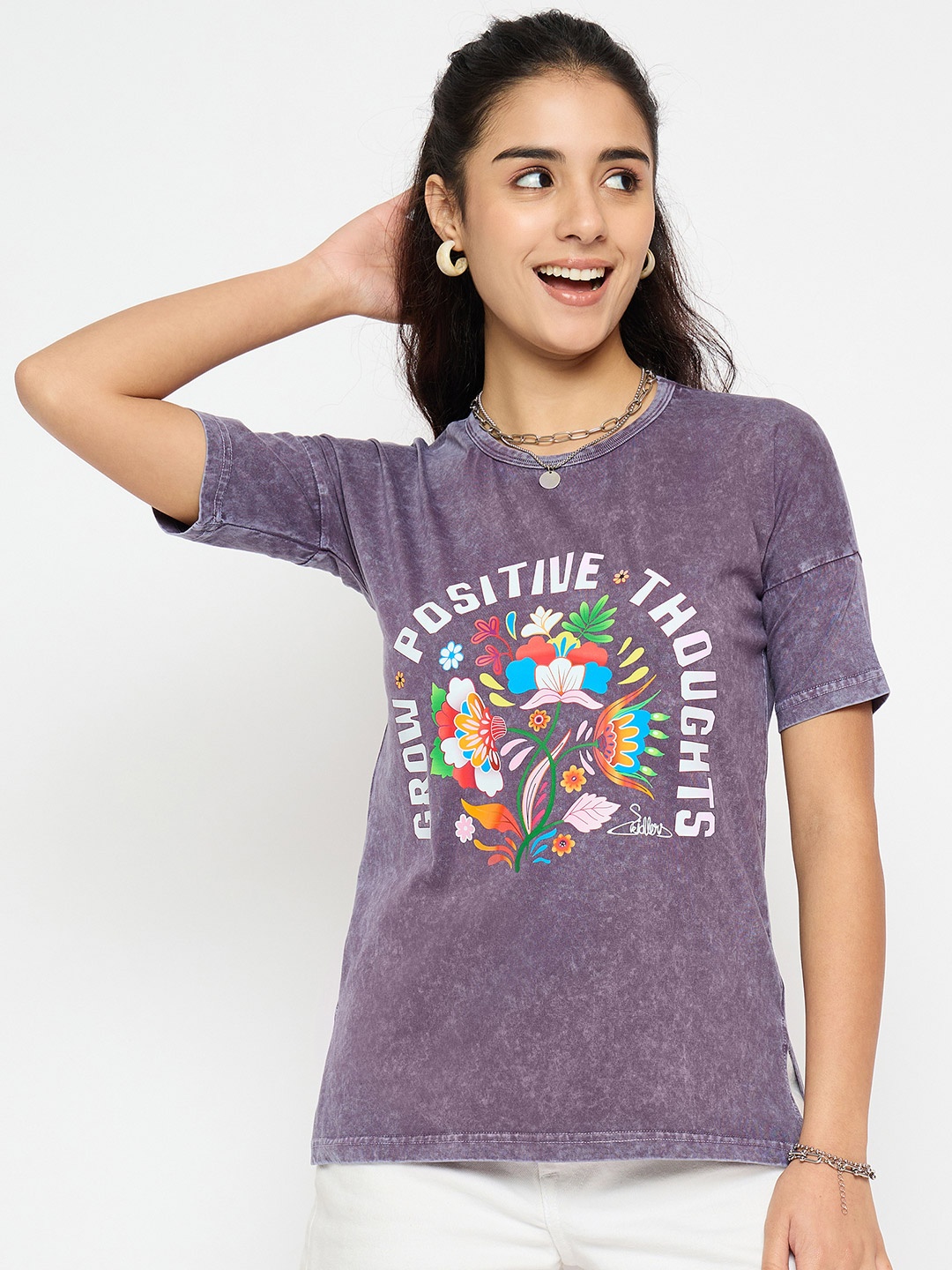 

Skidlers Round Neck Typography Printed Cotton T-shirt, Grey