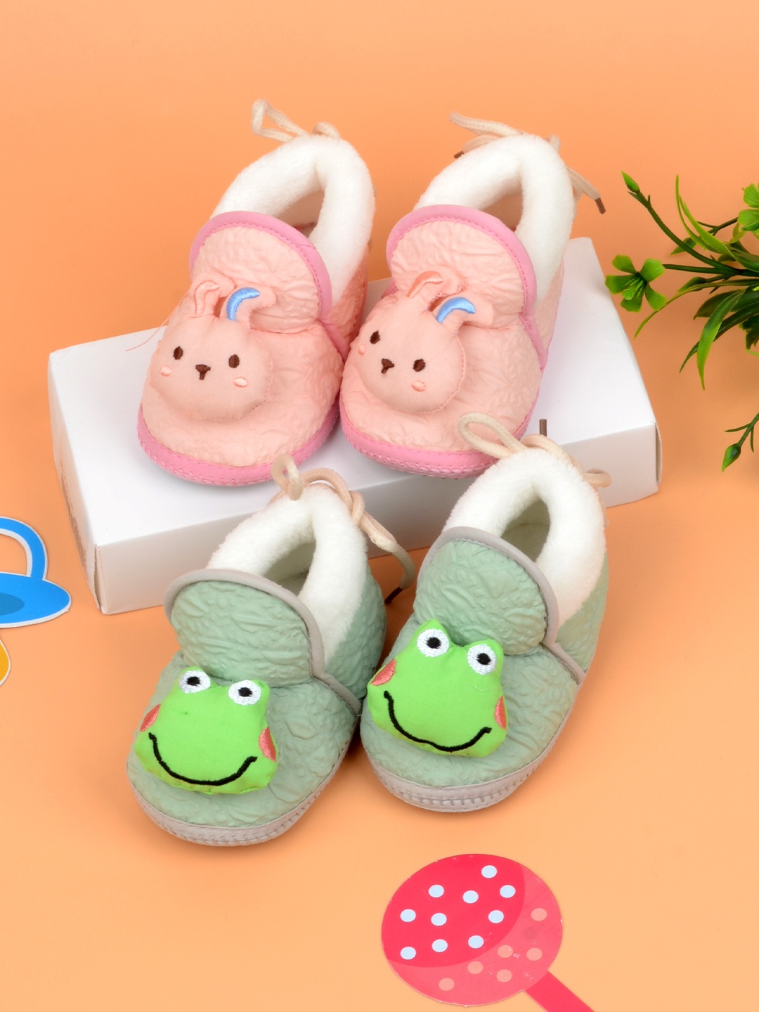 

FOOTPRINTS Infants Pack Of 2 Cotton Booties, Green