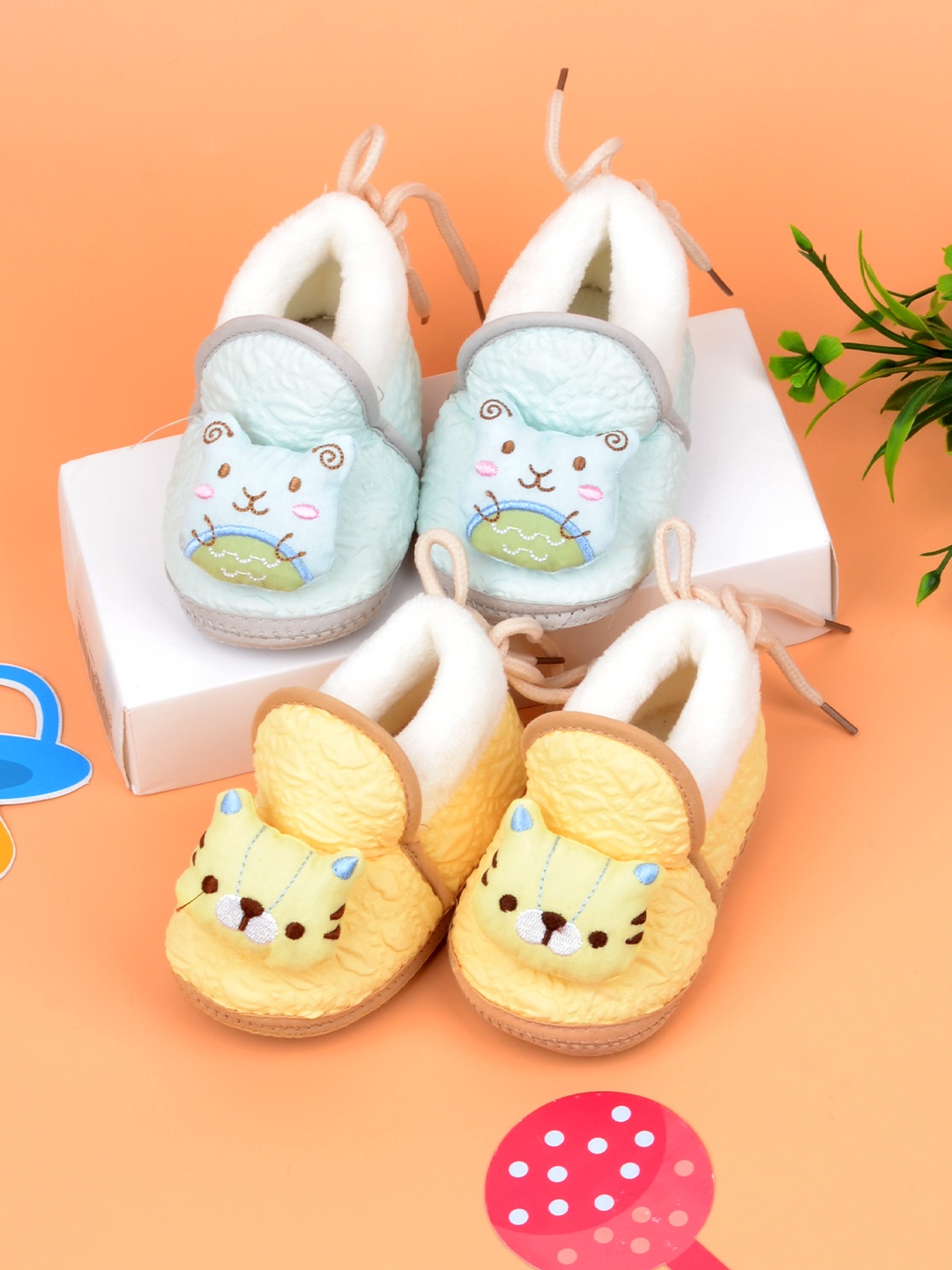 

FOOTPRINTS Infants Pack Of 2 Cotton Booties, Yellow