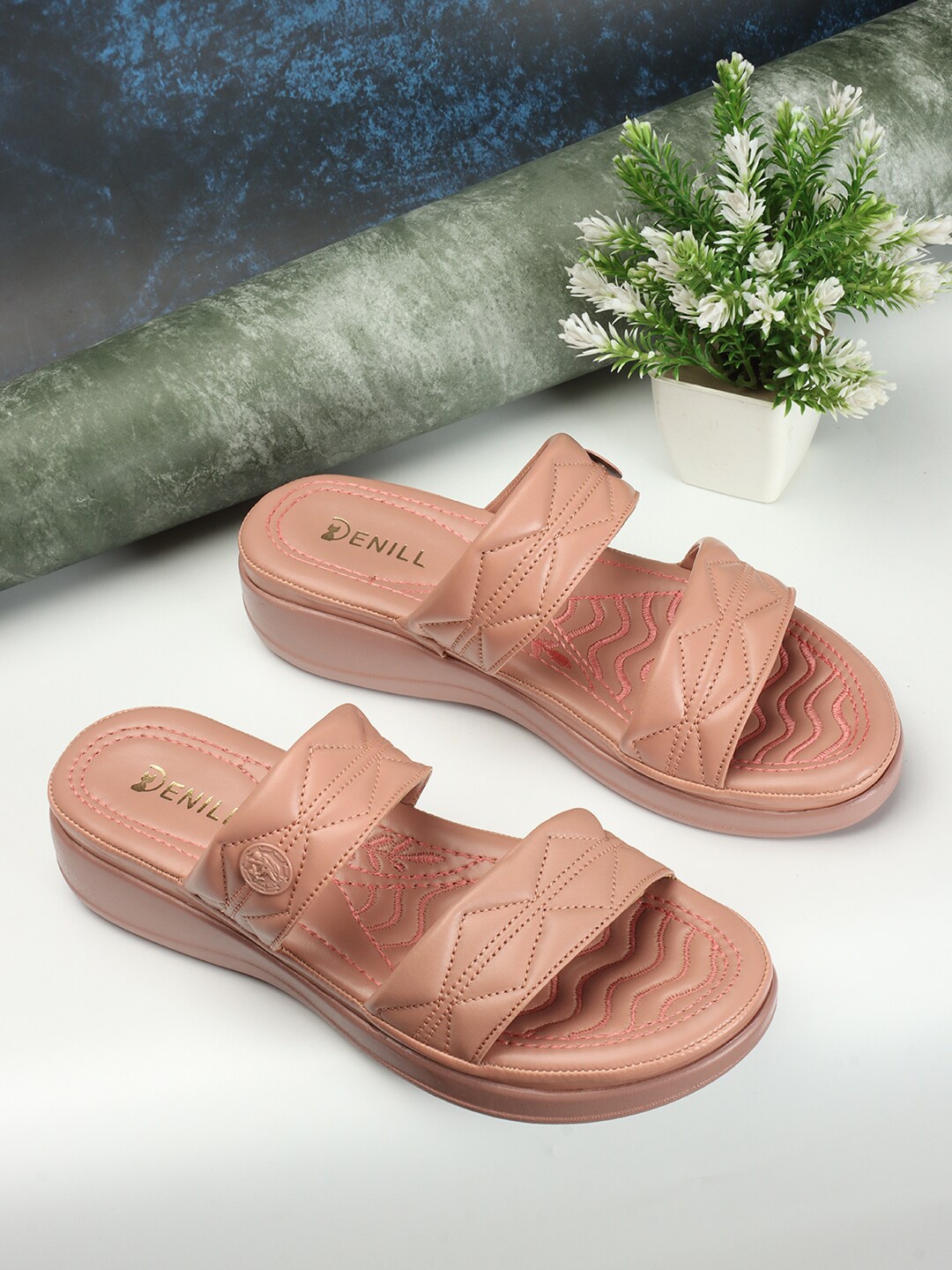 

Denill Textured Open Toe Flats, Peach