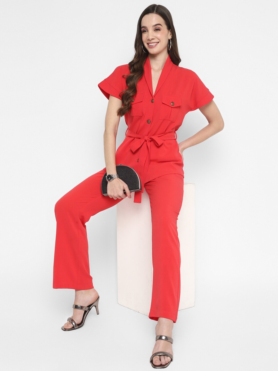 

Taurus Shawl Neck Tunic & Trousers, Red