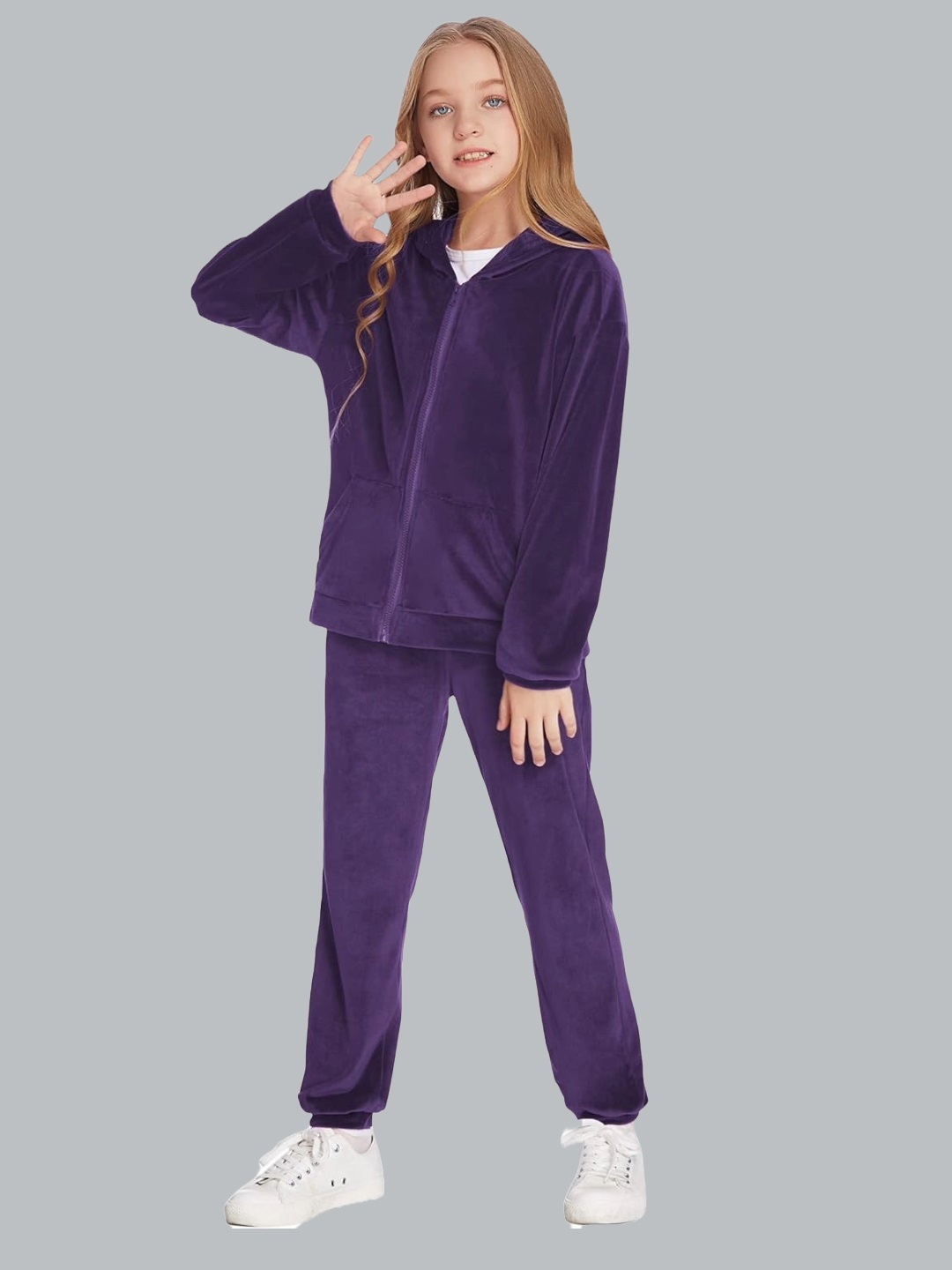 

Elendra jeans Girls Hooded Fleece Sweatshirt with Trousers, Purple