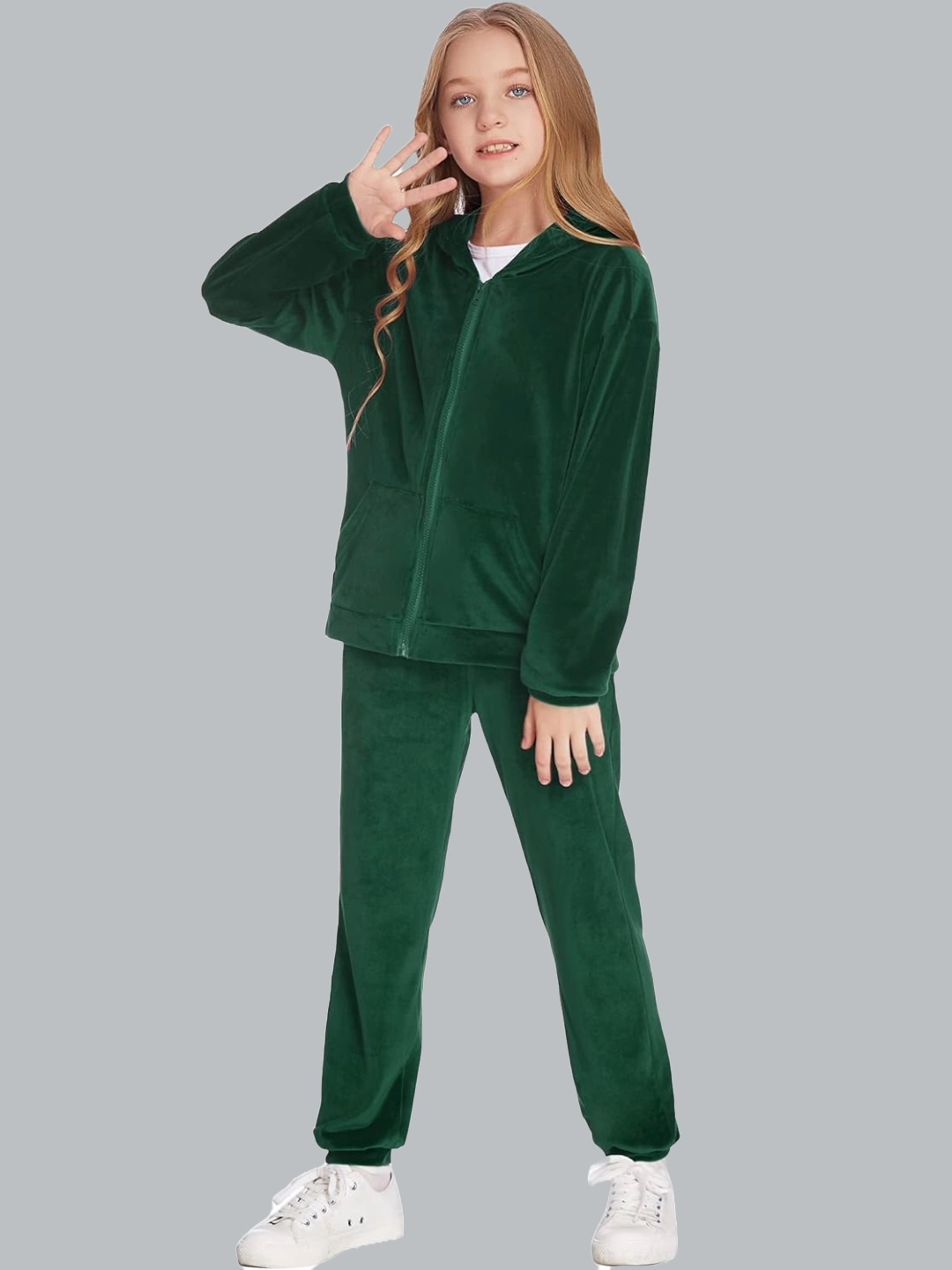 

Elendra jeans Girls Hooded Fleece Sweatshirt with Trousers, Green