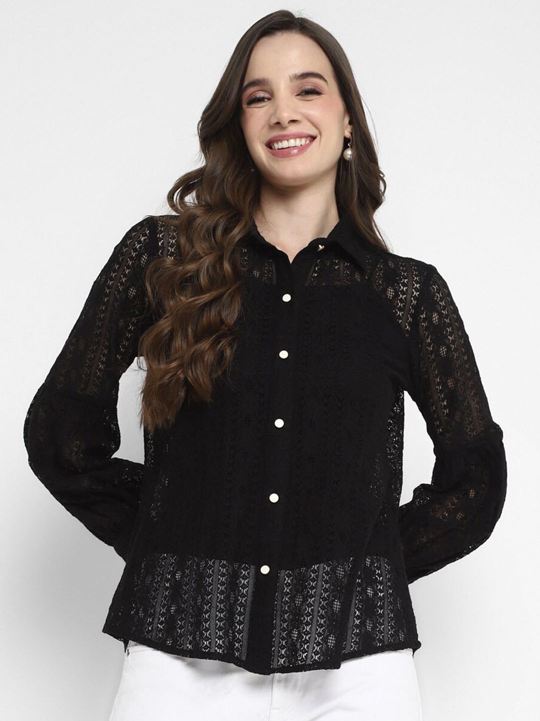 

Taurus Comfort Abstract Spread Collar Long Sleeves Cotton Cotton Casual Shirt, Black