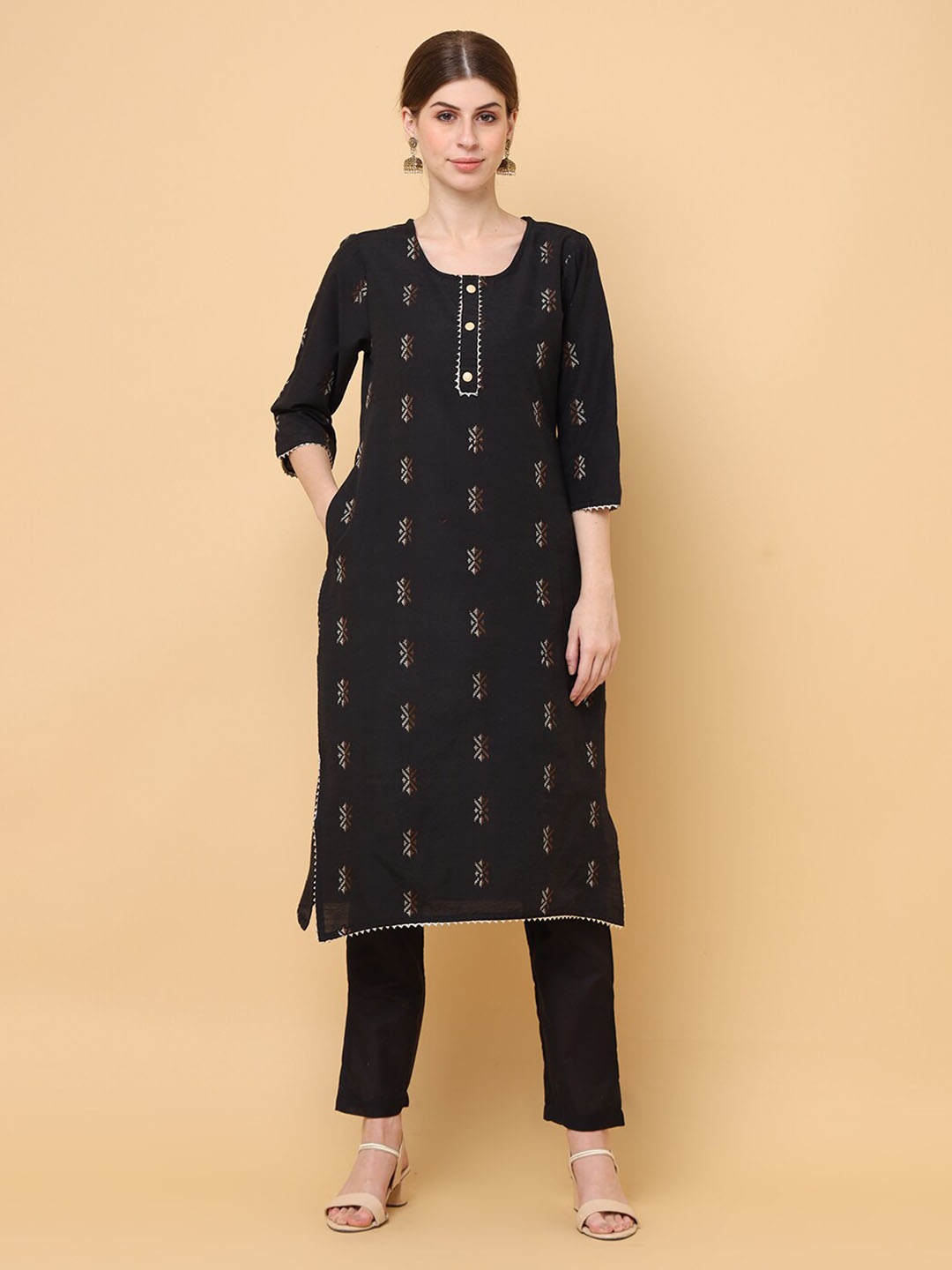 

aayusika Ethnic Motifs Woven Design Gotta Patti Art Silk Kurta With Trousers & Dupatta, Black