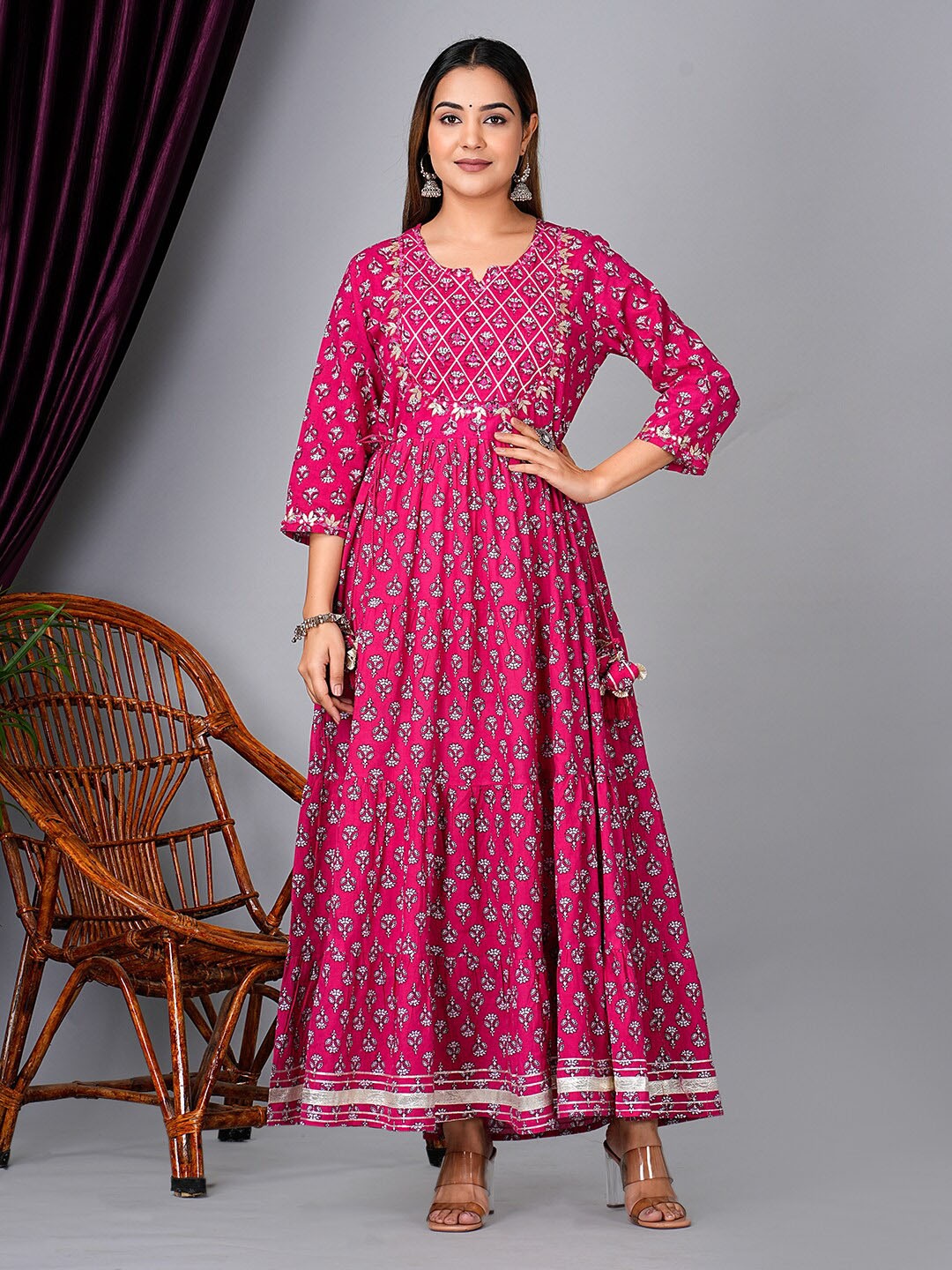 

KPF Floral Printed Mirror Work Regular Pure Cotton Kurta With Palazzo, Pink