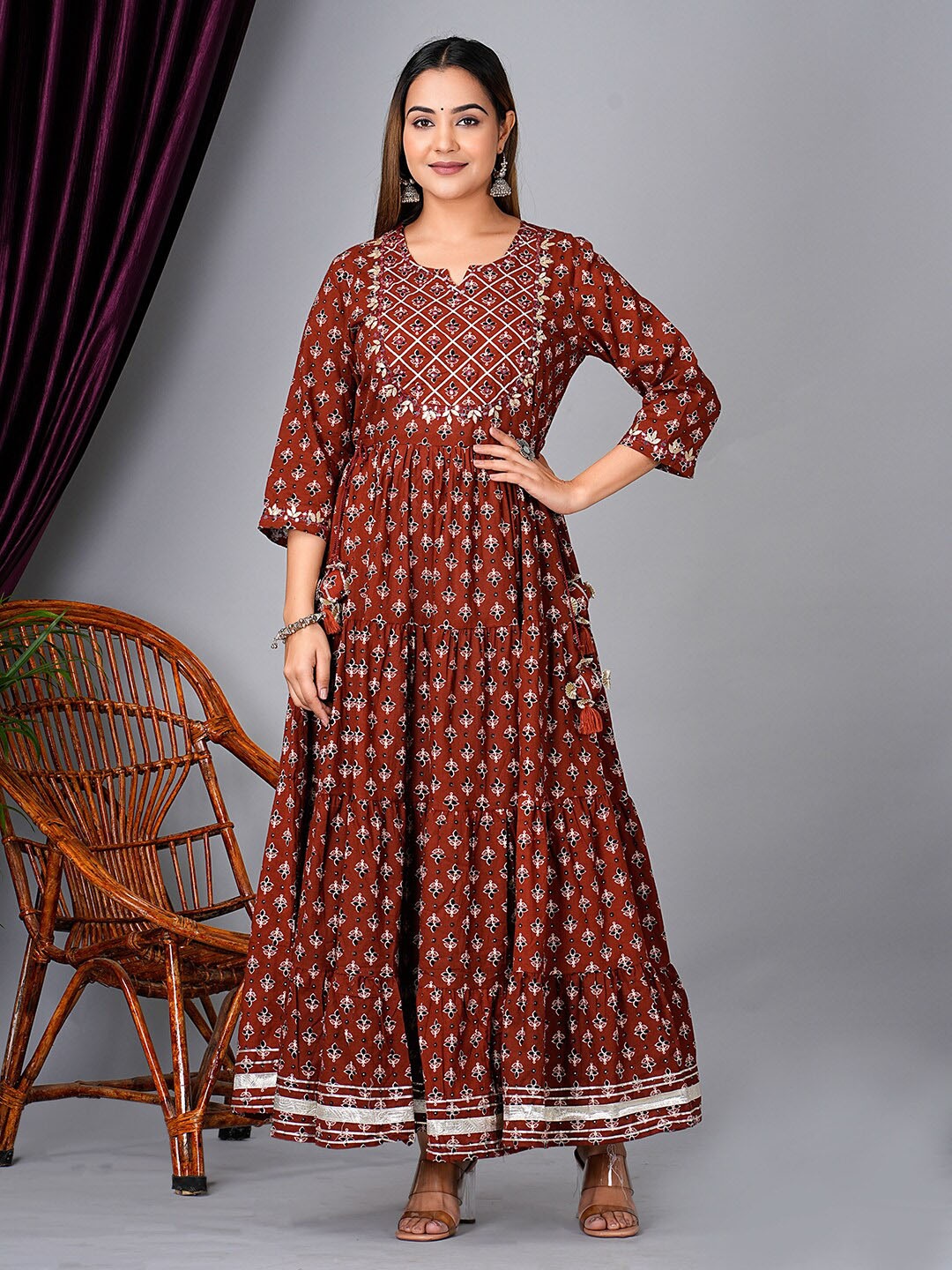 

KPF Floral Printed Mirror Work Regular Pure Cotton Kurta With Palazzo, Maroon