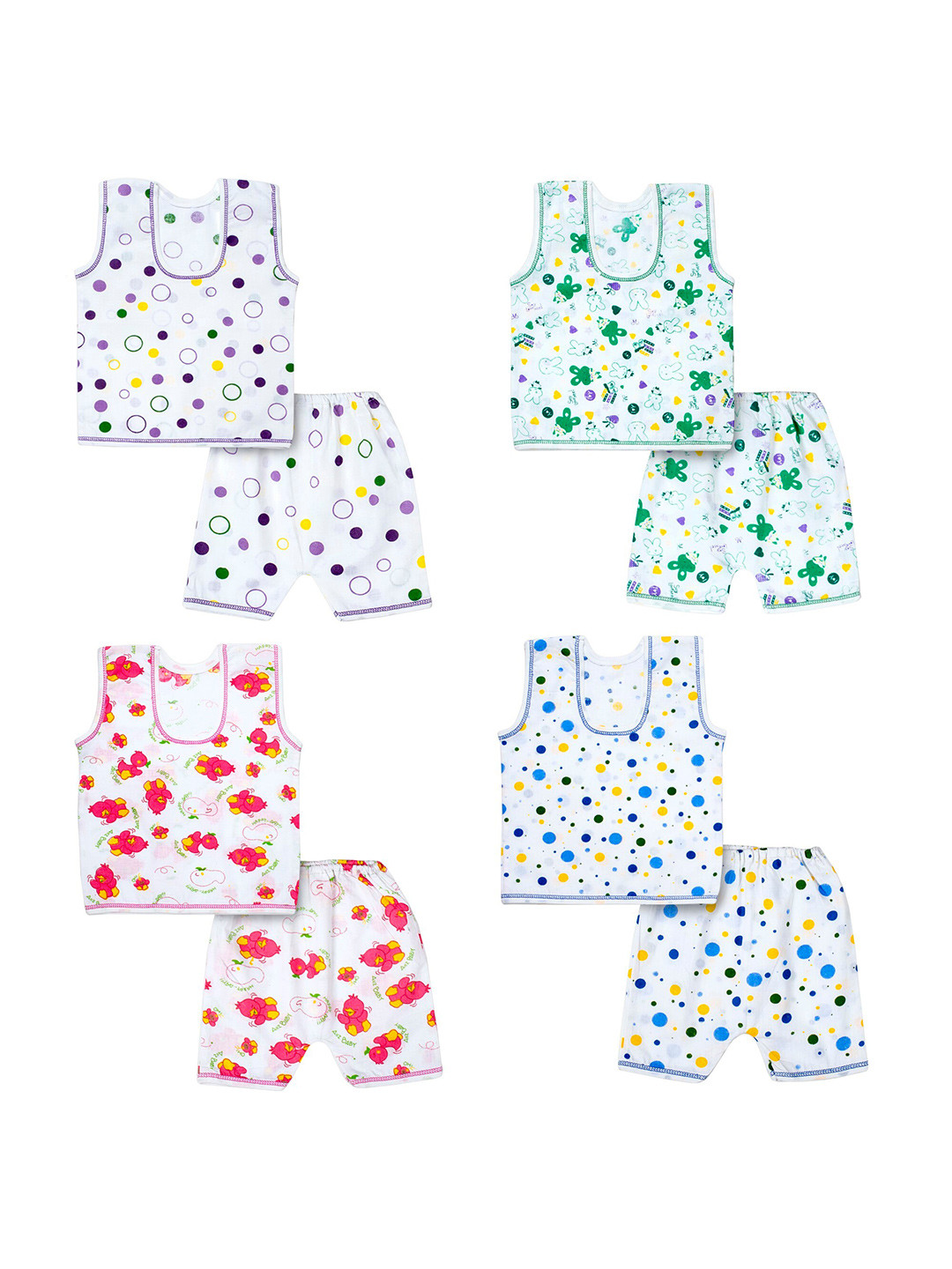 

BAESD Infant Pack Of 4 Printed Cotton Jhabla, Green