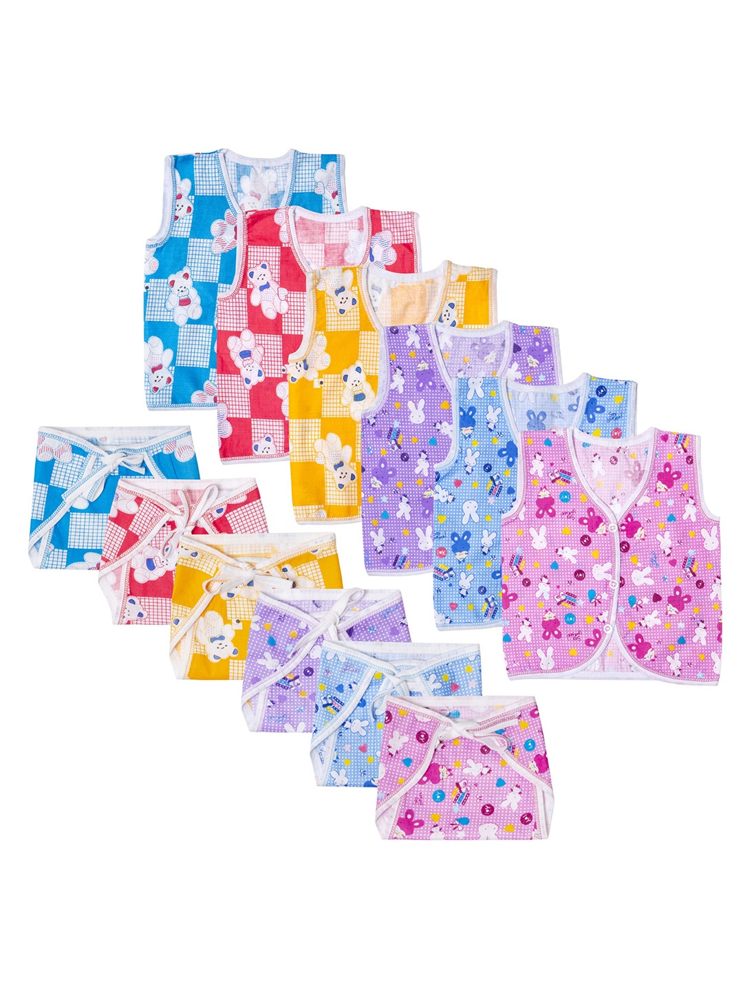 

BAESD Infants Pack Of 6 Printed V-Neck Cotton Jhabla, Blue