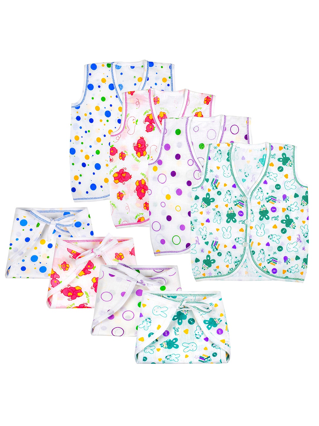 

BAESD Infants Pack Of 4 Printed Cotton Sleeveless Jhabla Nappy Innerwear Vests TSE_jbl05, Green