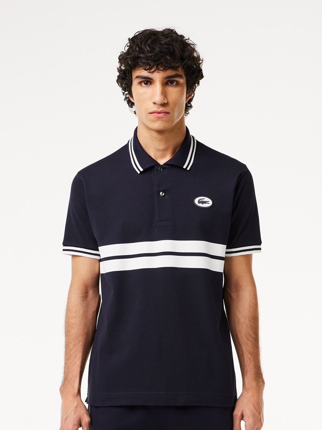 

Lacoste Striped Polo Collar Short Sleeves Cotton T-shirt, Blue