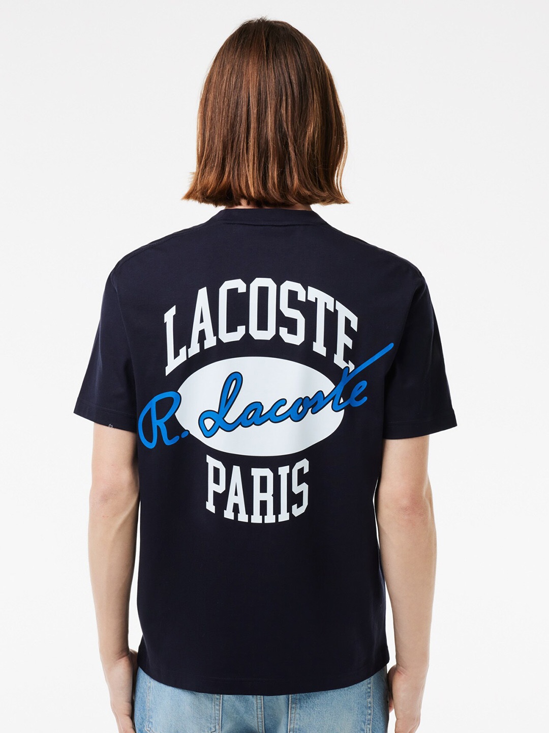 

Lacoste Striped Cotton Round Neck Applique T-shirt, Blue