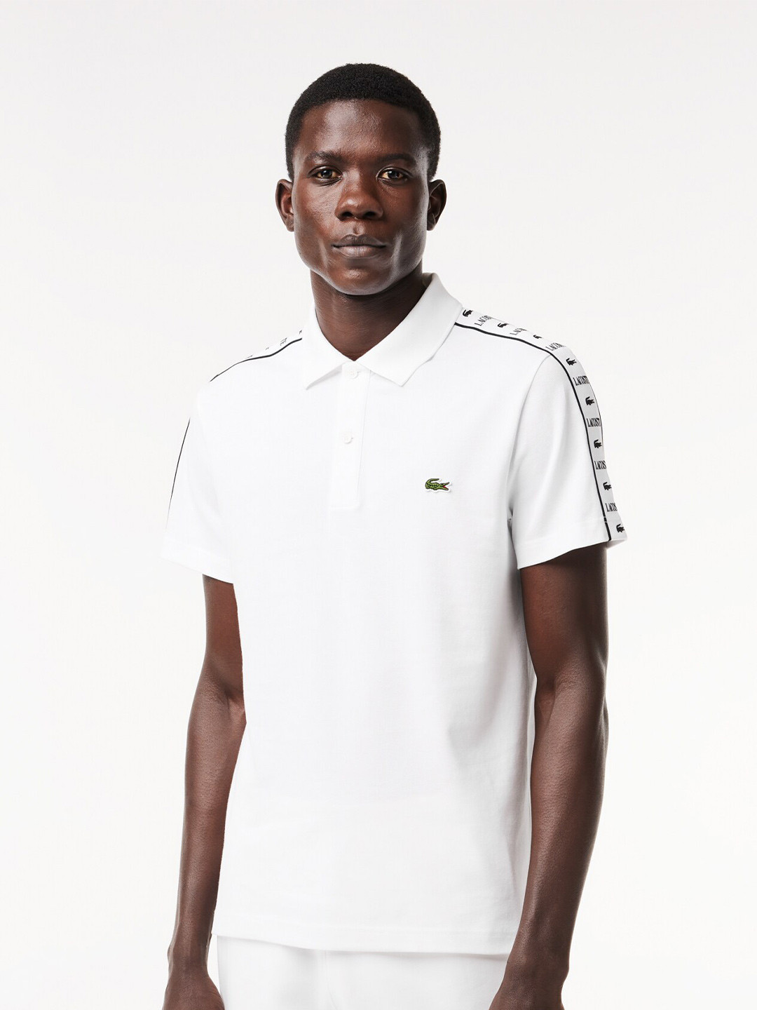 

Lacoste Logo Striped Polo Collar Cotton T-shirt, White