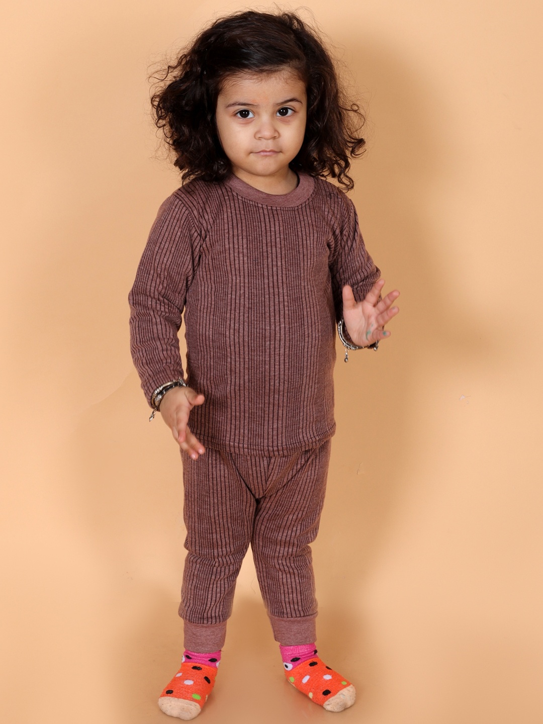 

BAESD Kids Striped Cotton Thermal Set, Brown