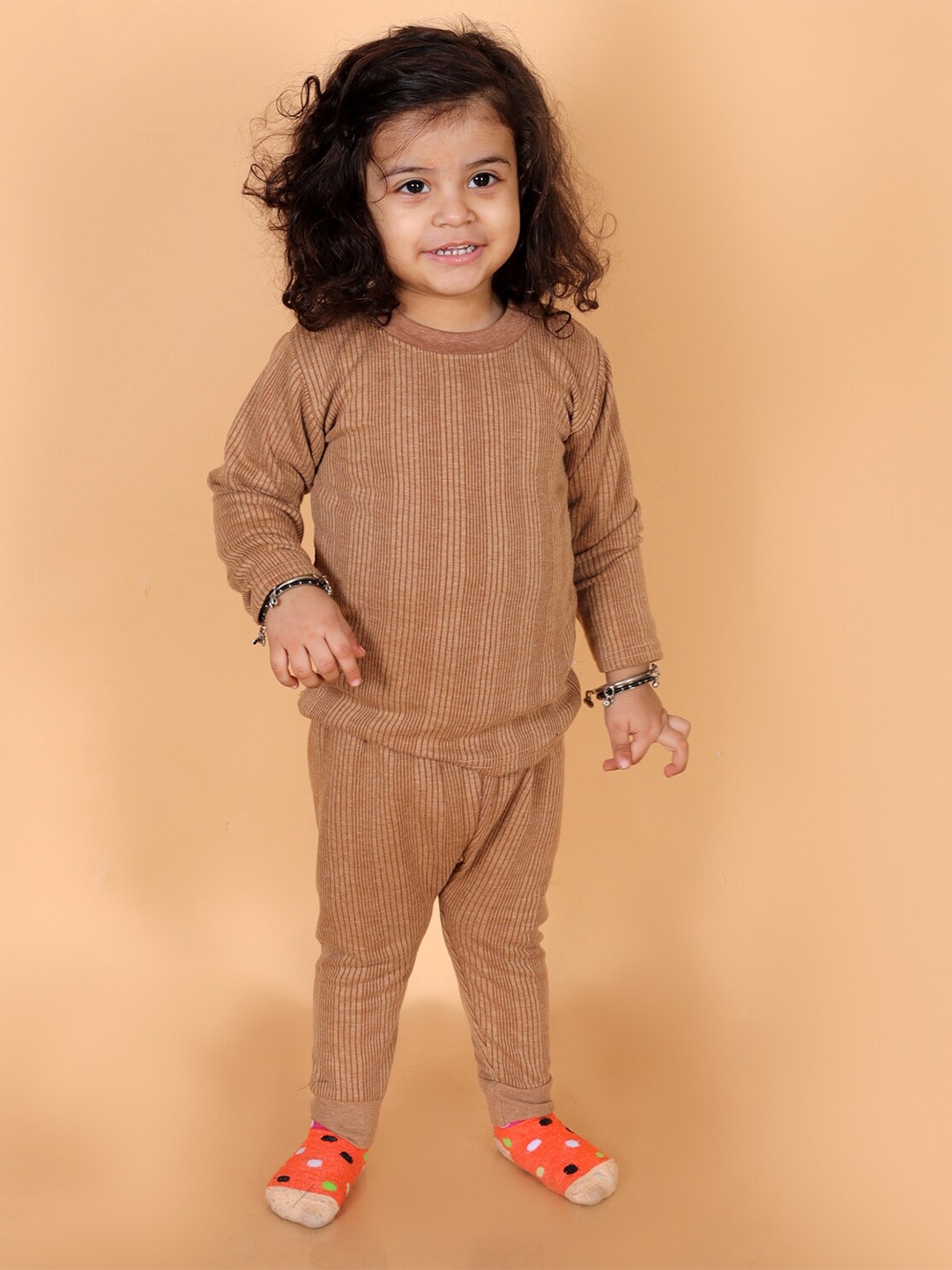 

BAESD Infants Striped Cotton Thermal Set, Tan