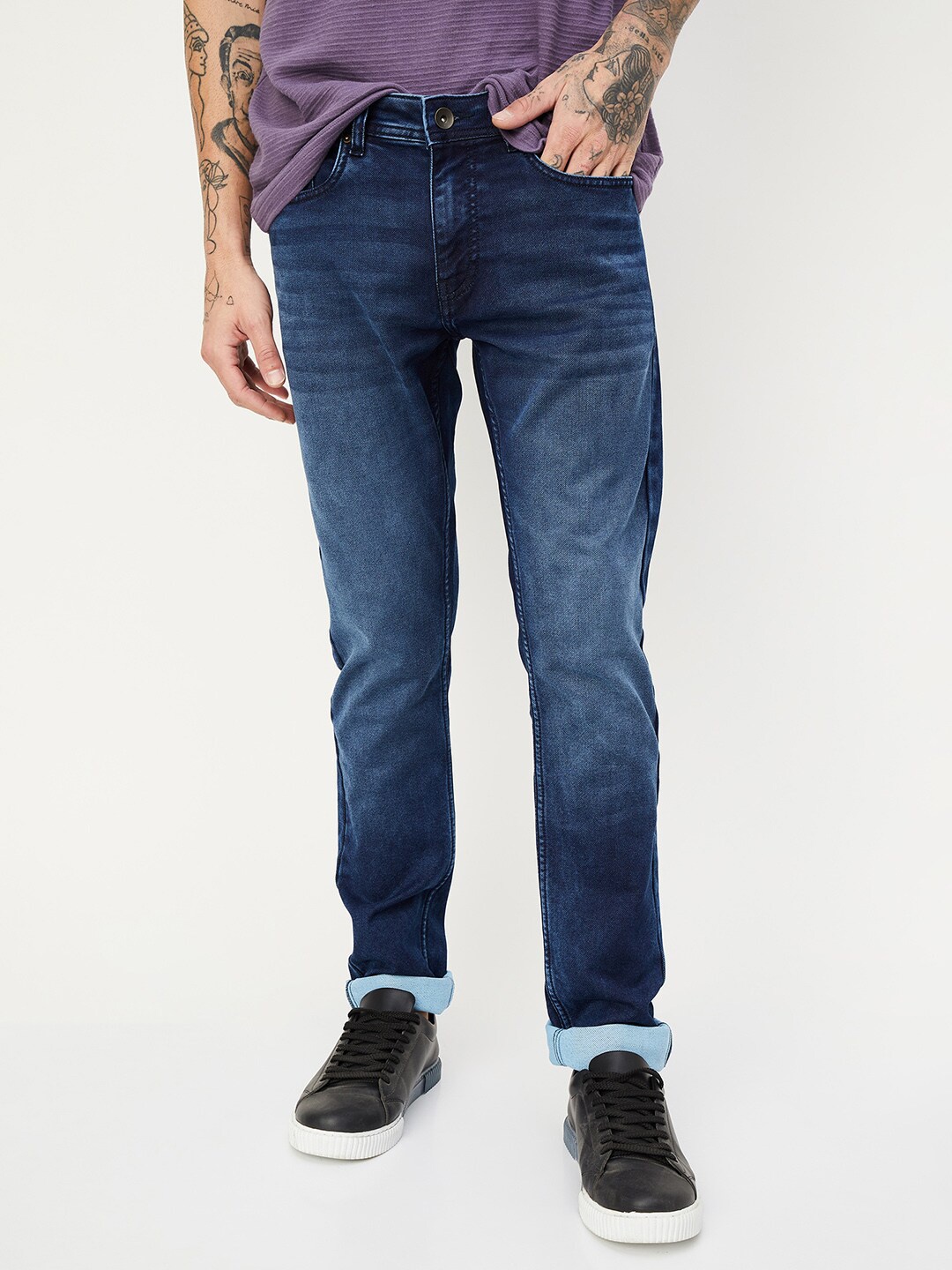 

max Men Light Fade Stretchable Jeans, Navy blue