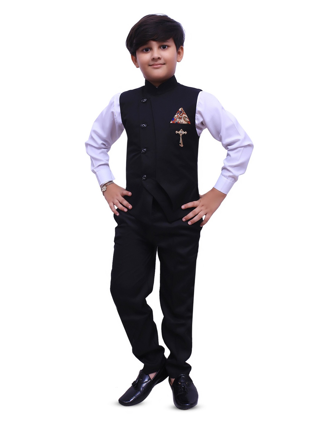 

BAESD Boys Mandarin Collar Single-Breasted 2-Piece Suit, Black