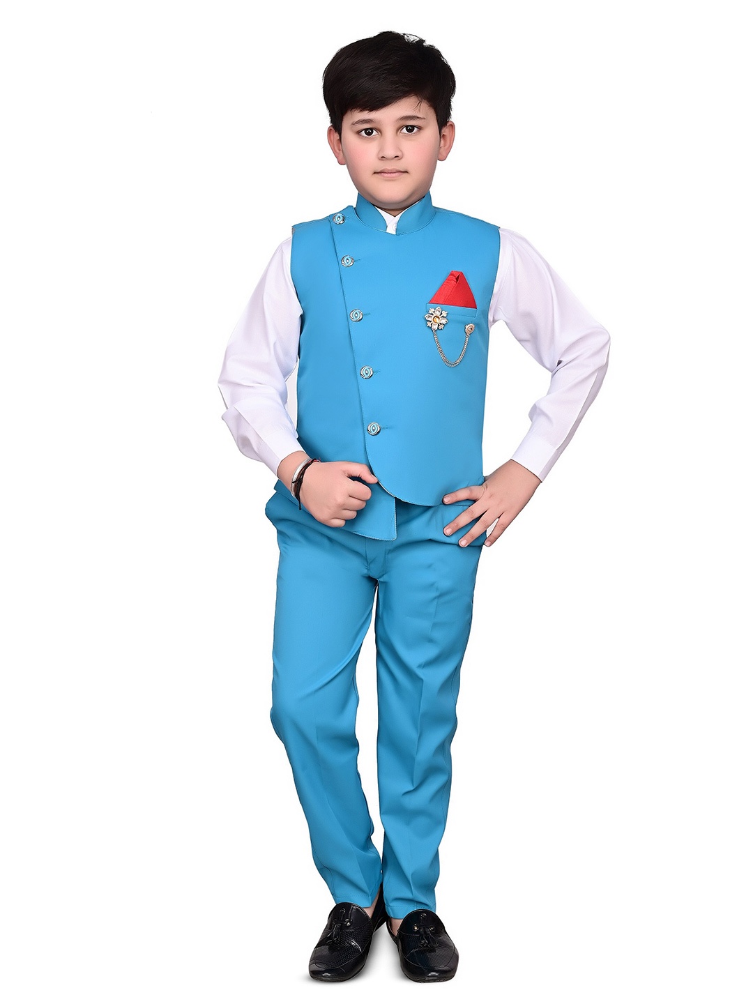 

BAESD Boys Mandarin Collar Single-Breasted 2-Piece Suit, Blue