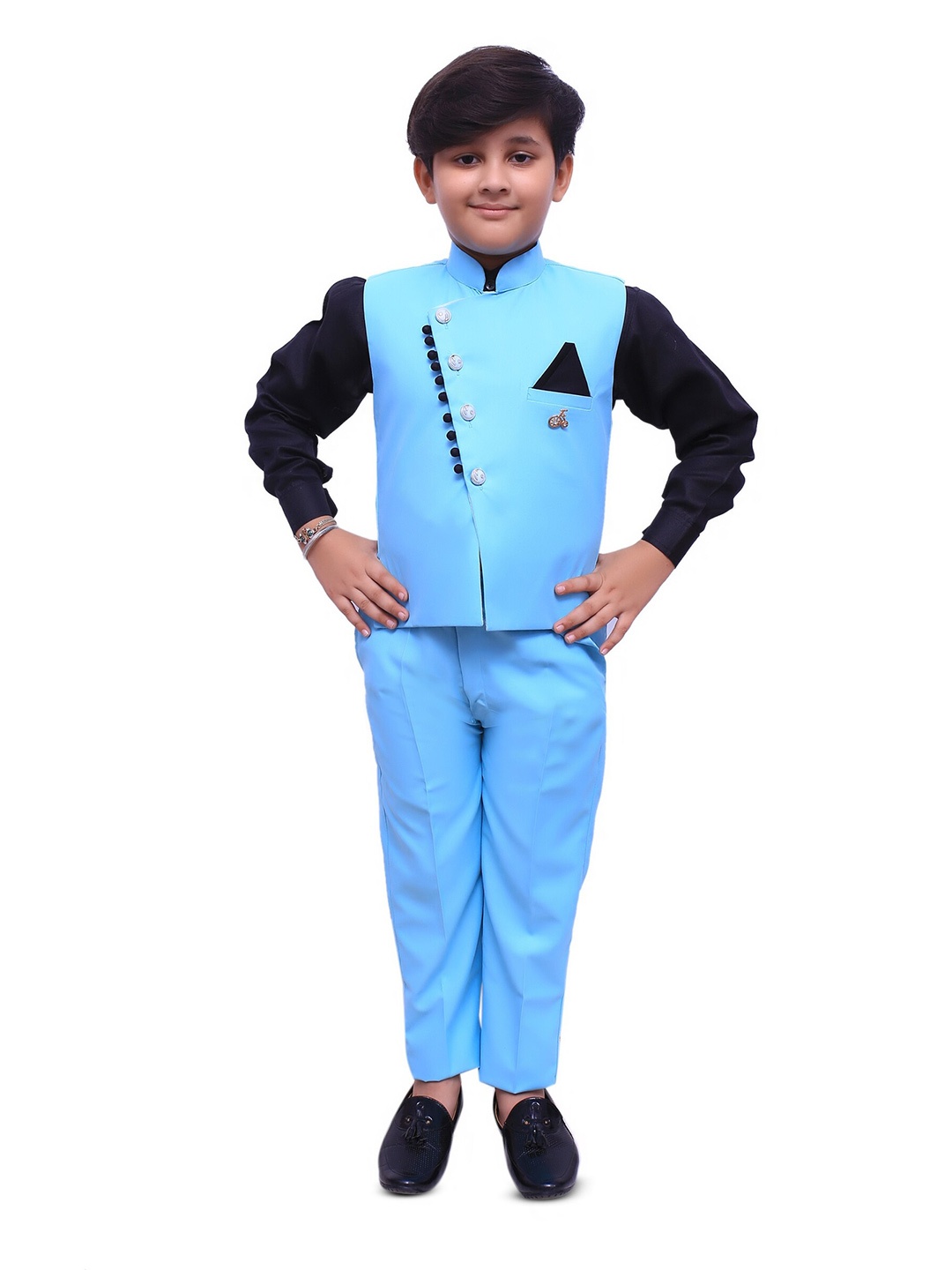 

BAESD Boys Mandarin Collar 3-Piece Suits, Turquoise blue