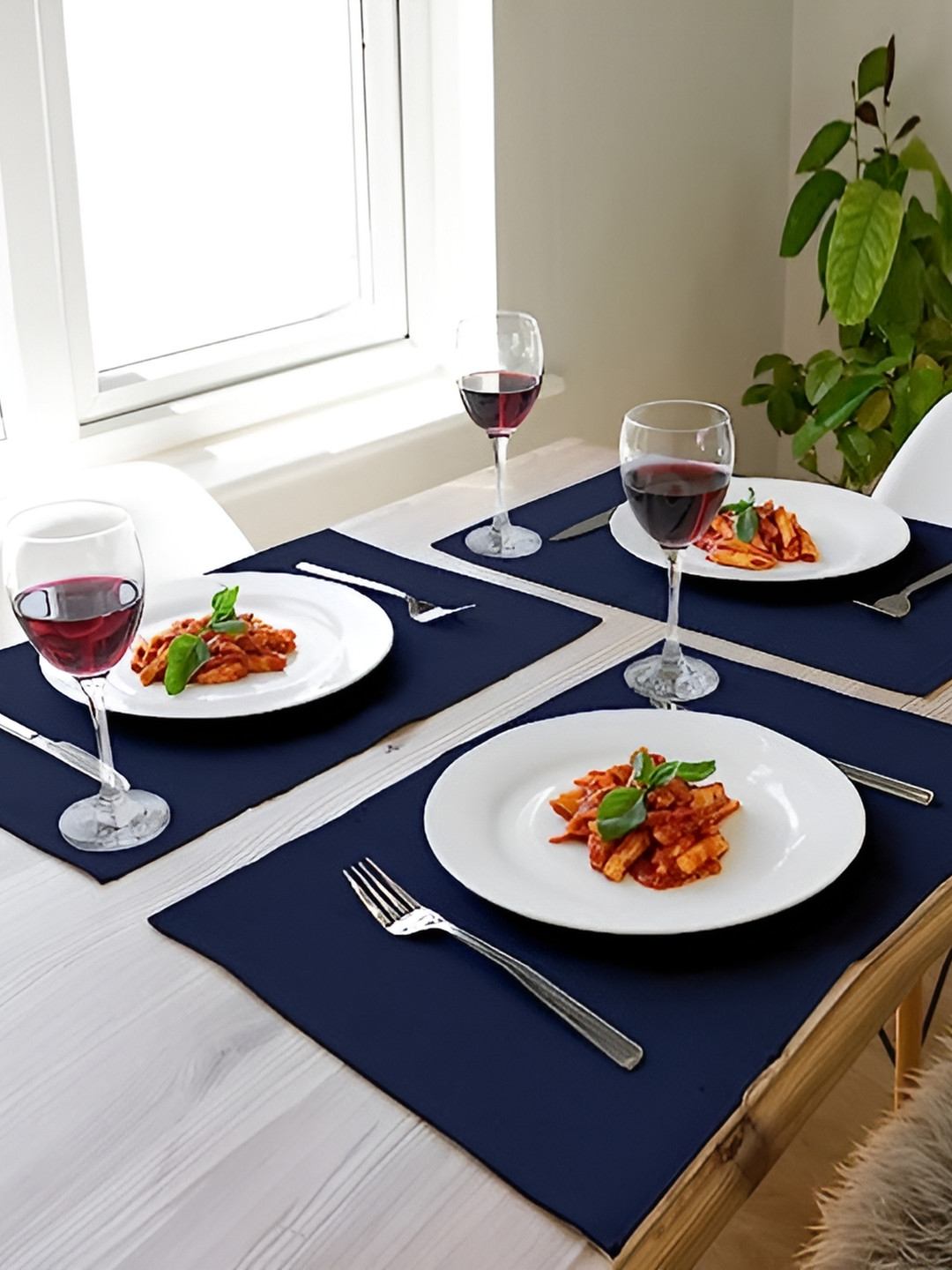 

Lushomes Blue 9 Pieces Ribbed Pure Cotton Table Runner & Table Placemat