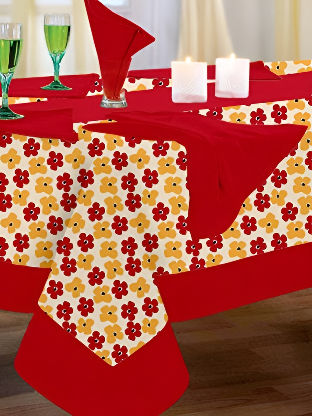 

Lushomes Red & Yellow 14 Pieces Printed Pure Cotton 12-Seater Table Linen Set