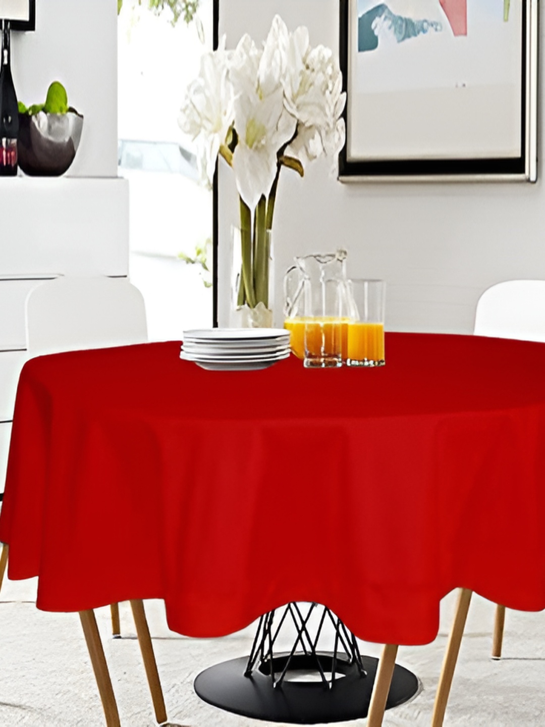 

Lushomes Red 1.01 m Cotton Round Table Cover