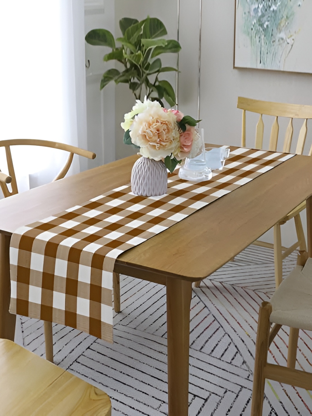 

Lushomes Beige & Brown Buffalo Checks Rectangle Pure Cotton Table Runner