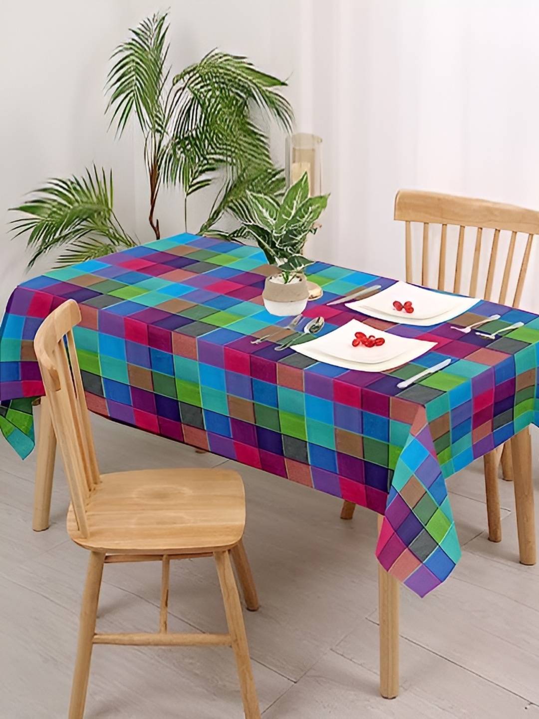 

Lushomes Blue & Red Checked Cotton 4 Seater Table Cover