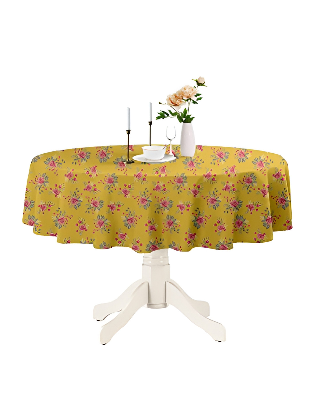 

Lushomes Yellow Floral Printed 1.44 m Cotton Round Table Cover