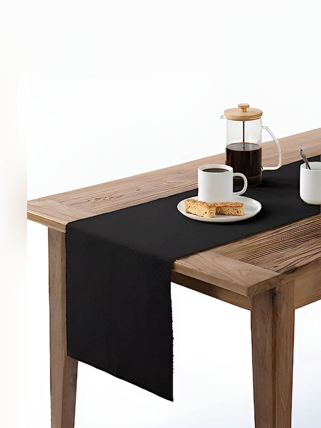 

Lushomes Black Ribbed Rectangle Pure Cotton Table Runner