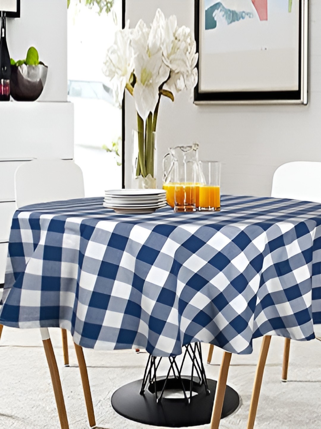 

Lushomes Green Checked 2 Seater Table Cover, Blue