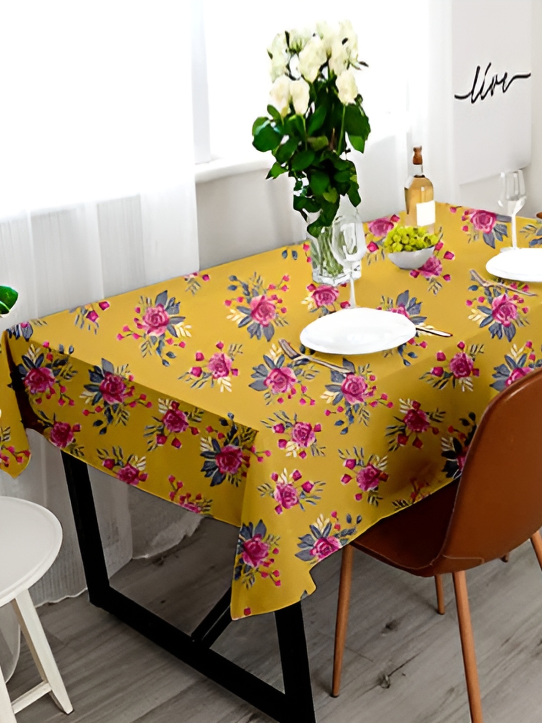 

Lushomes Yellow Printed Cotton 4 seater Table Cover