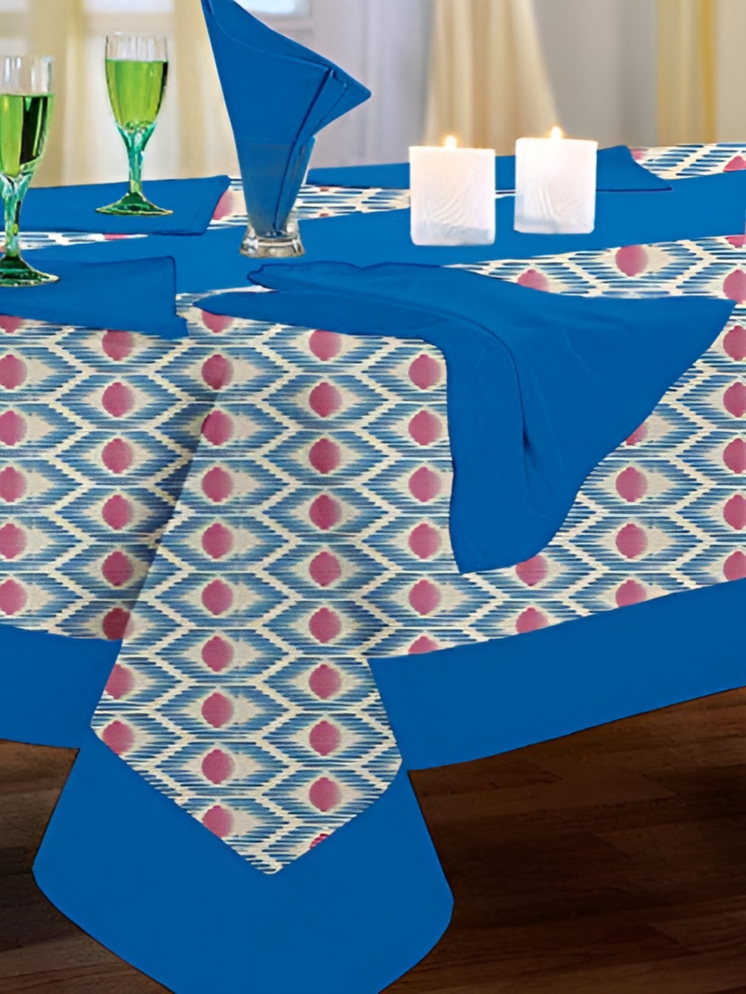 

Lushomes Blue & Red Printed Cotton Table Linen Set