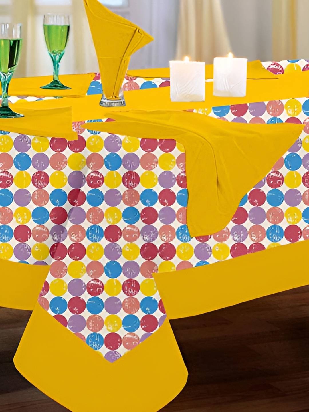 

Lushomes Yellow & Blue Geometric Printed Cotton Table Linen Set