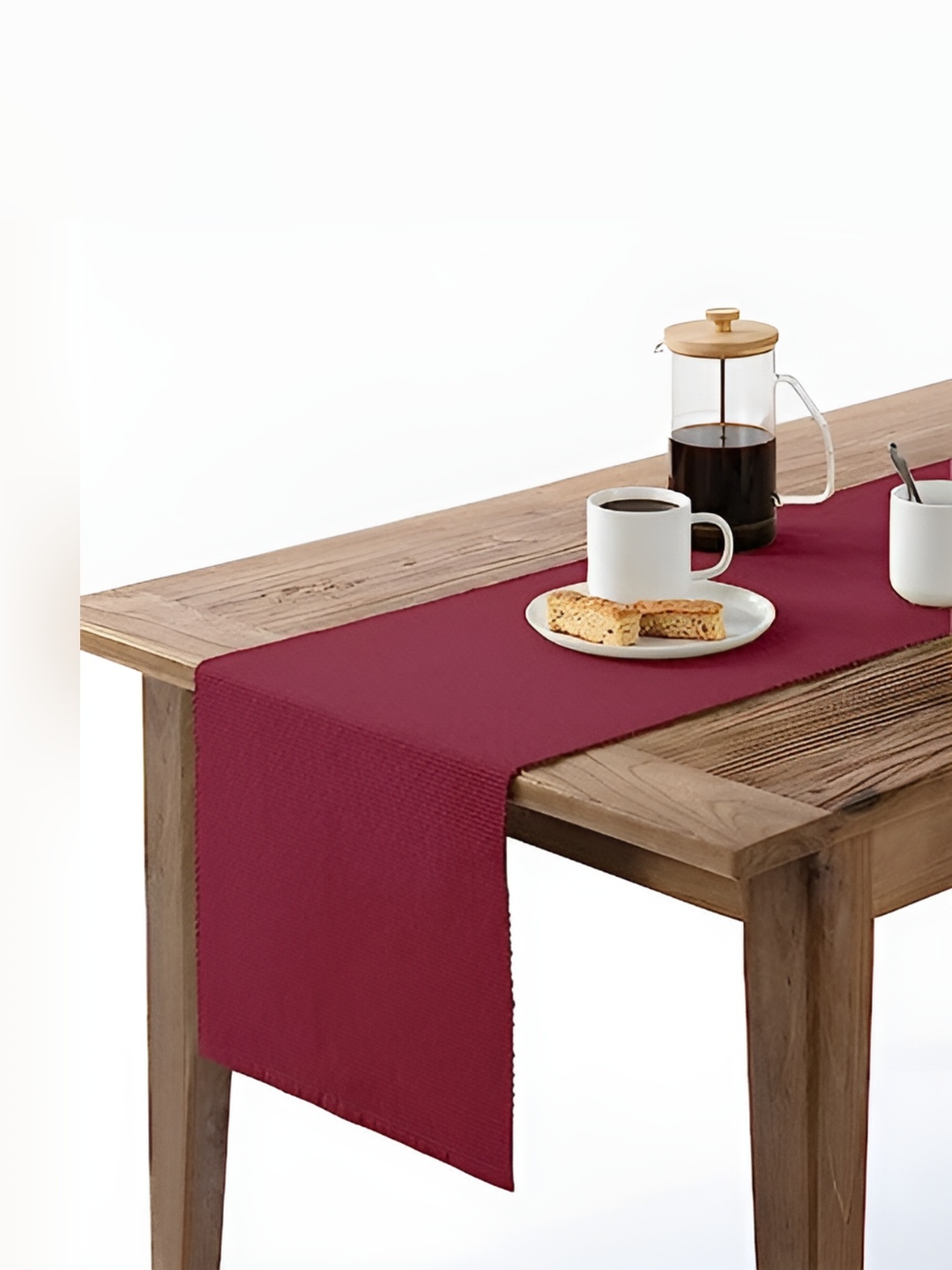 

Lushomes Maroon Ribbed Rectangle Pure Cotton Dining Table Runner