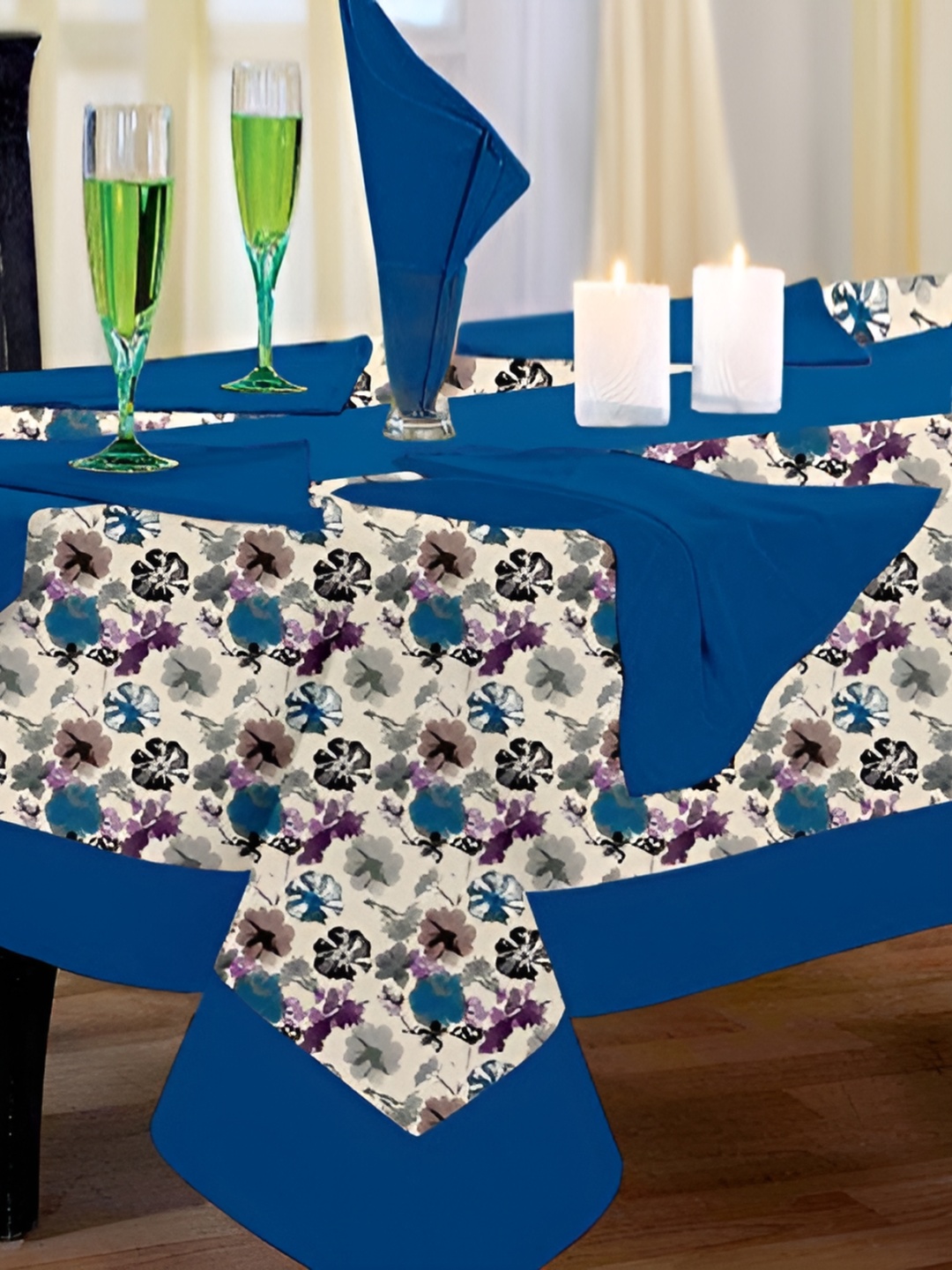 

Lushomes Blue & Grey 14 Pieces Floral Printed Cotton Table Linen Set