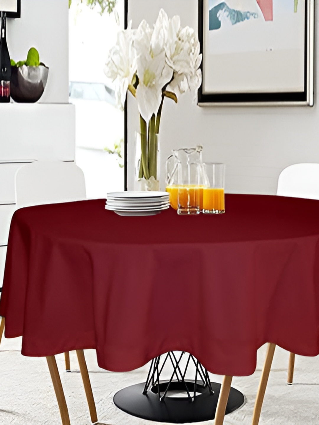 

Lushomes Maroon Cotton Round 2 Seater Table Cover