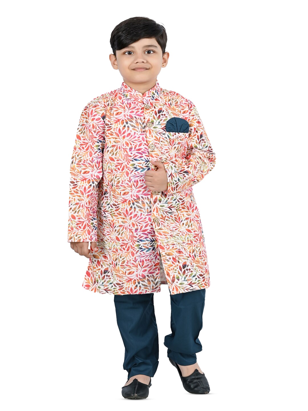 

BAESD Boy Floral Printed Mandarin Collar Long Sleeves Kurta with Churidar, Pink