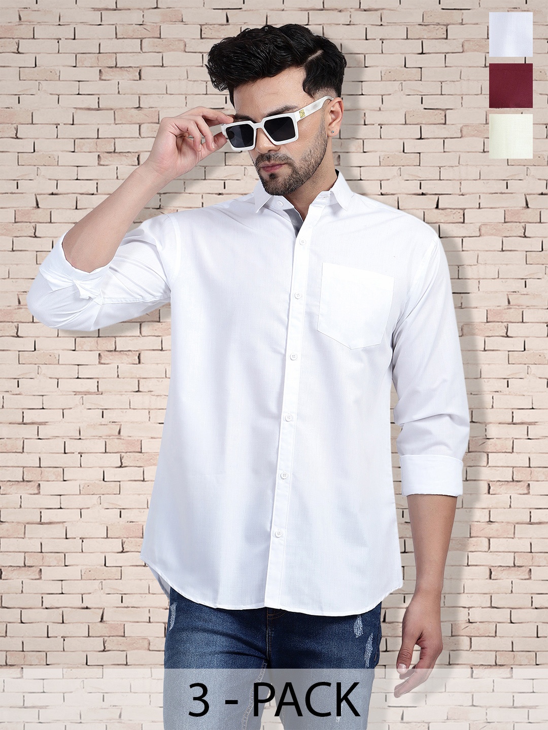 

7Threads 3 Pcs Spread Collar Cotton Opaque Formal Shirt, White