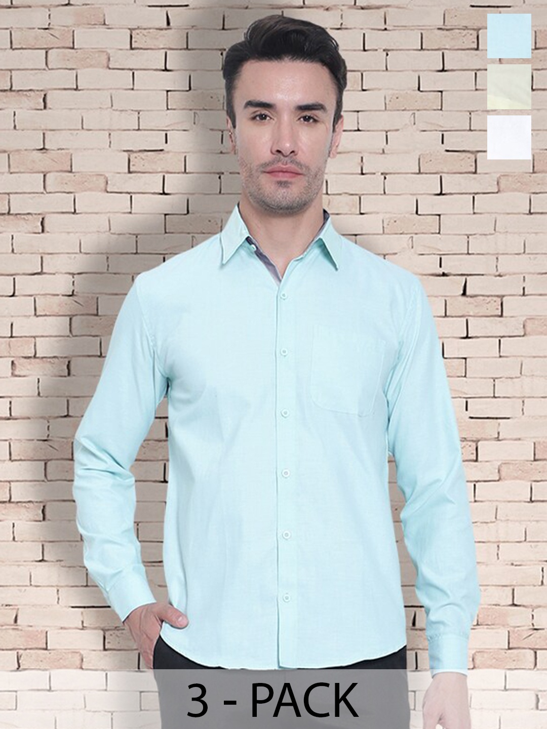 

7Threads Standard Pack Of 3 Cotton Casual Shirts, Blue